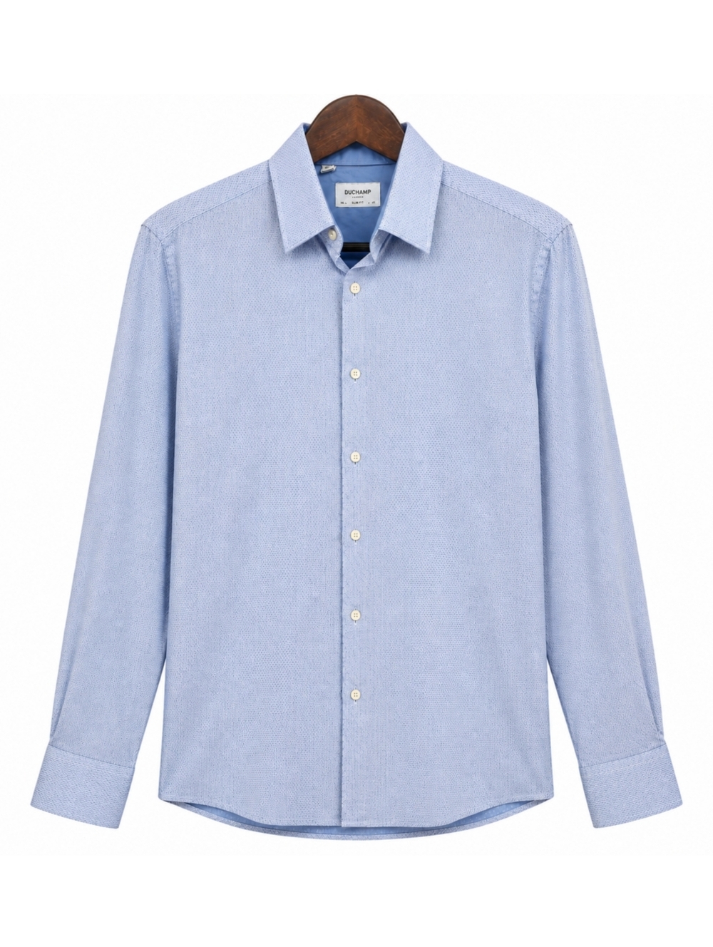 Duchamp London Slim Fit Blue Micro Pattern Dress Shirt Mens L 16/41 Classic